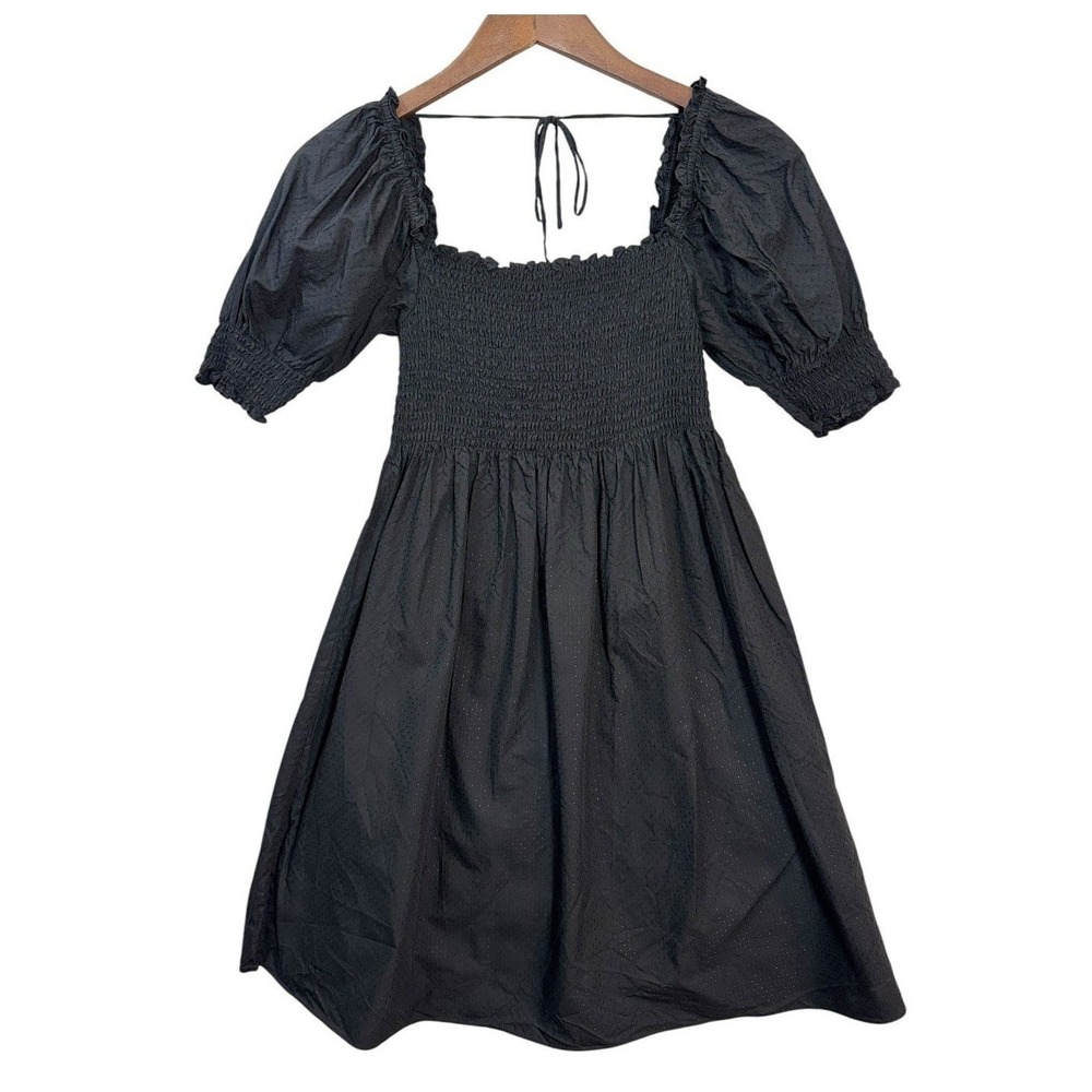 Hill House Home Womens Athena Nap Dress S Black Textured Dot Smocked Cottagecore - Picture 2 of 7